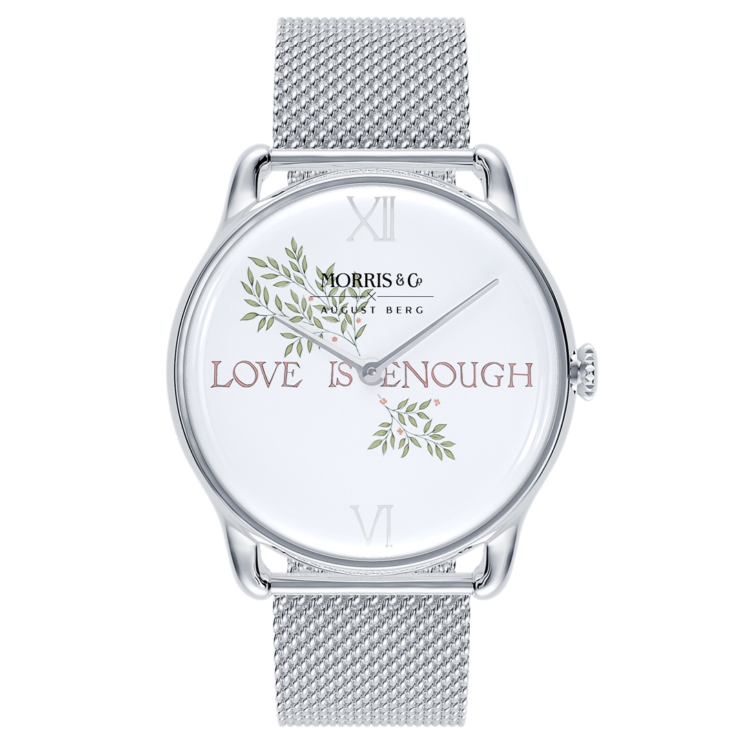 Pure Silver Love Is Enough Gift Set 38mm | Silver Mesh Strap & Grey Perlon Strap - August Berg